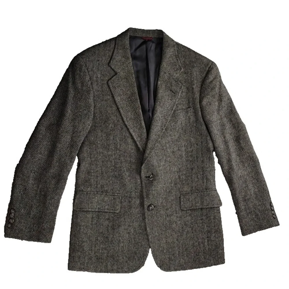 Jos A Bank Herringbone Tweed Wool Blazer USA Union VTG Sport Coat Broken Button*